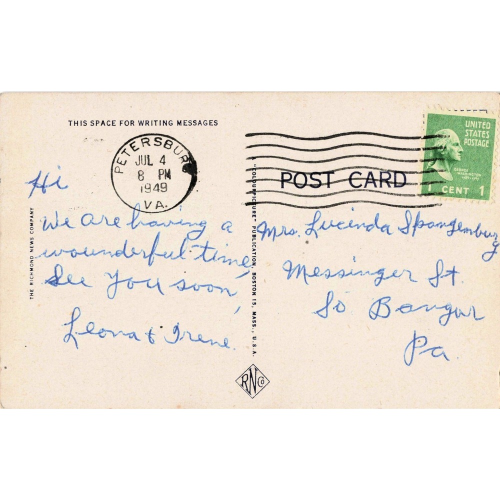 Vintage University of Richmond VA Linen Postcard 1949 Postmark Aerial View - Picture 2 of 2
